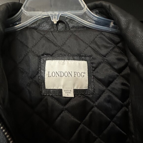London Fog Genuine Leather Jacket Mens Size L Zip Front Bomber Coat Black - Picture 8 of 10